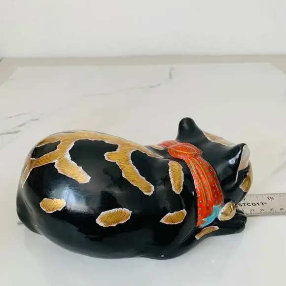 Antique Sleeping Cat Nemuri Neko Kutani Imari Porcelain Cat Japan Gilded